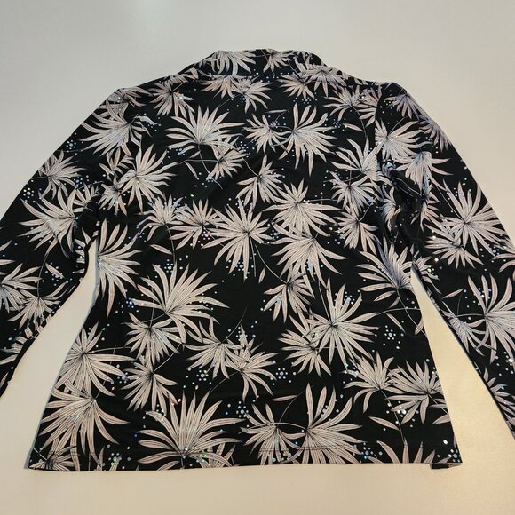 Simonton Says Top Rhinestones Floral Black White‎ Bling Elegant Womens Medium - Picture 8 of 14